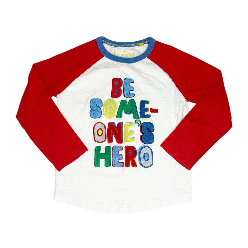 Mini Boden "Be Someone's Hero" Raglan Shirt Size 4-5Y